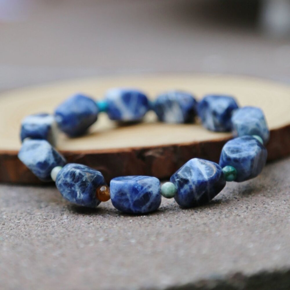 Hand Crafted ✦ Sodalite MultiGem Nugget Bracelet ✦ 1225ctw Stretch Layered NWT
